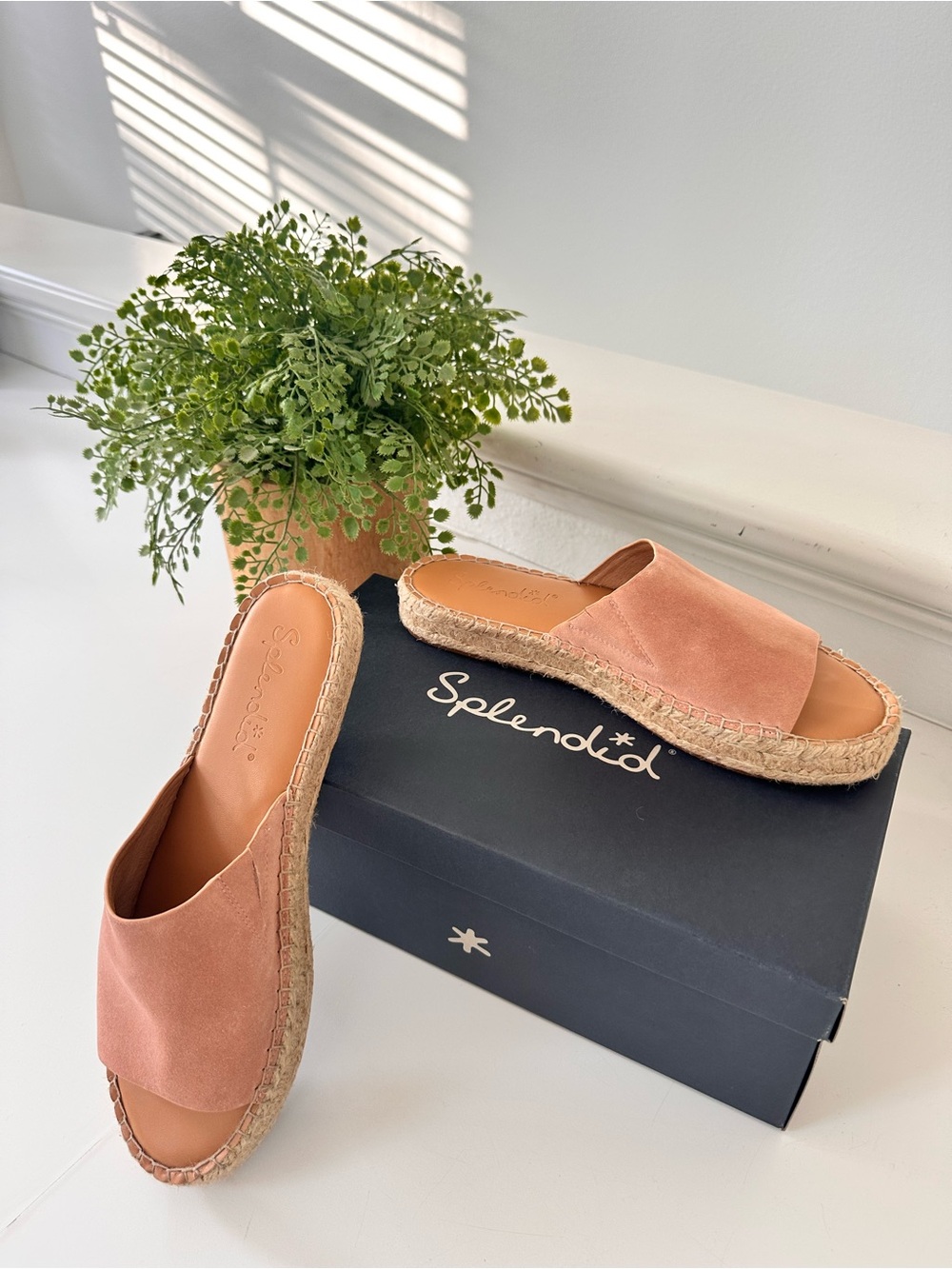 Splendid Black Leather Slide & Beige Suede Slide Espadrille Mules with Platform